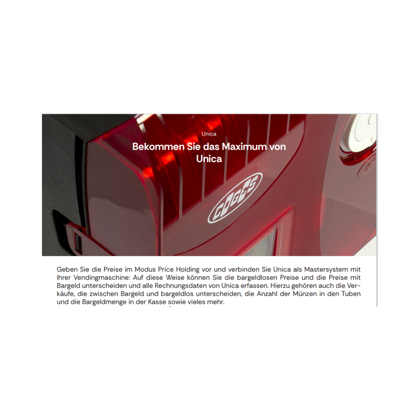 Coges Unica Wechselgeldgeber für Kaffee, Snack & Getränke Automaten