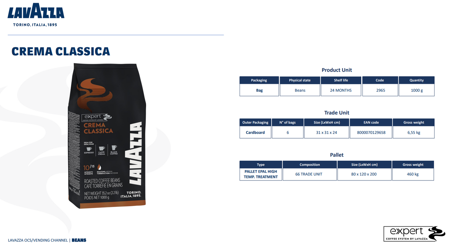 Crema Classica Expert LAVAZZA café en grains 1kg (02965)