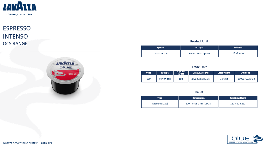 ESPRESSO Intenso LAVAZZA BLEU 100 gélules (940)