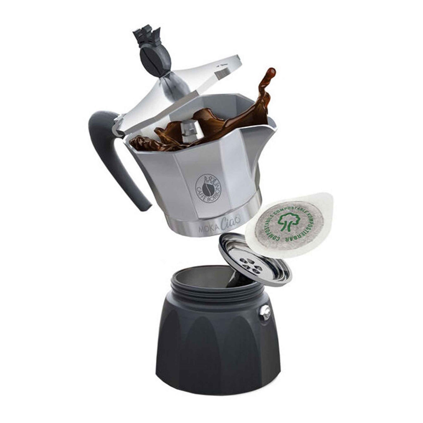 MokaCiao Moka-System Pads Geeignet für 3 Espresso Tassen für alle Kochfelder inkl. Induktion.