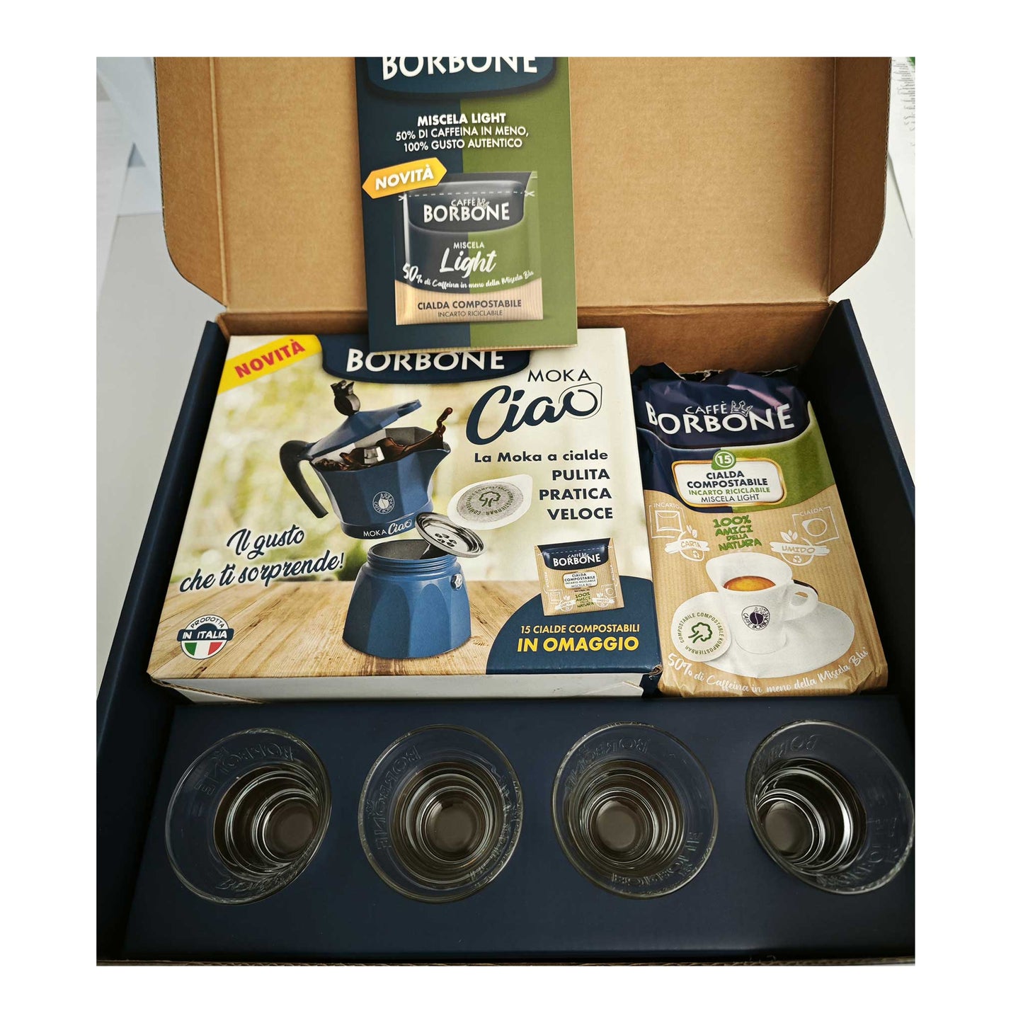MokaCiao Moka-System Pads Geeignet für 3 Espresso Tassen Spezial Edition (inkl.4 Espresso Tassen)