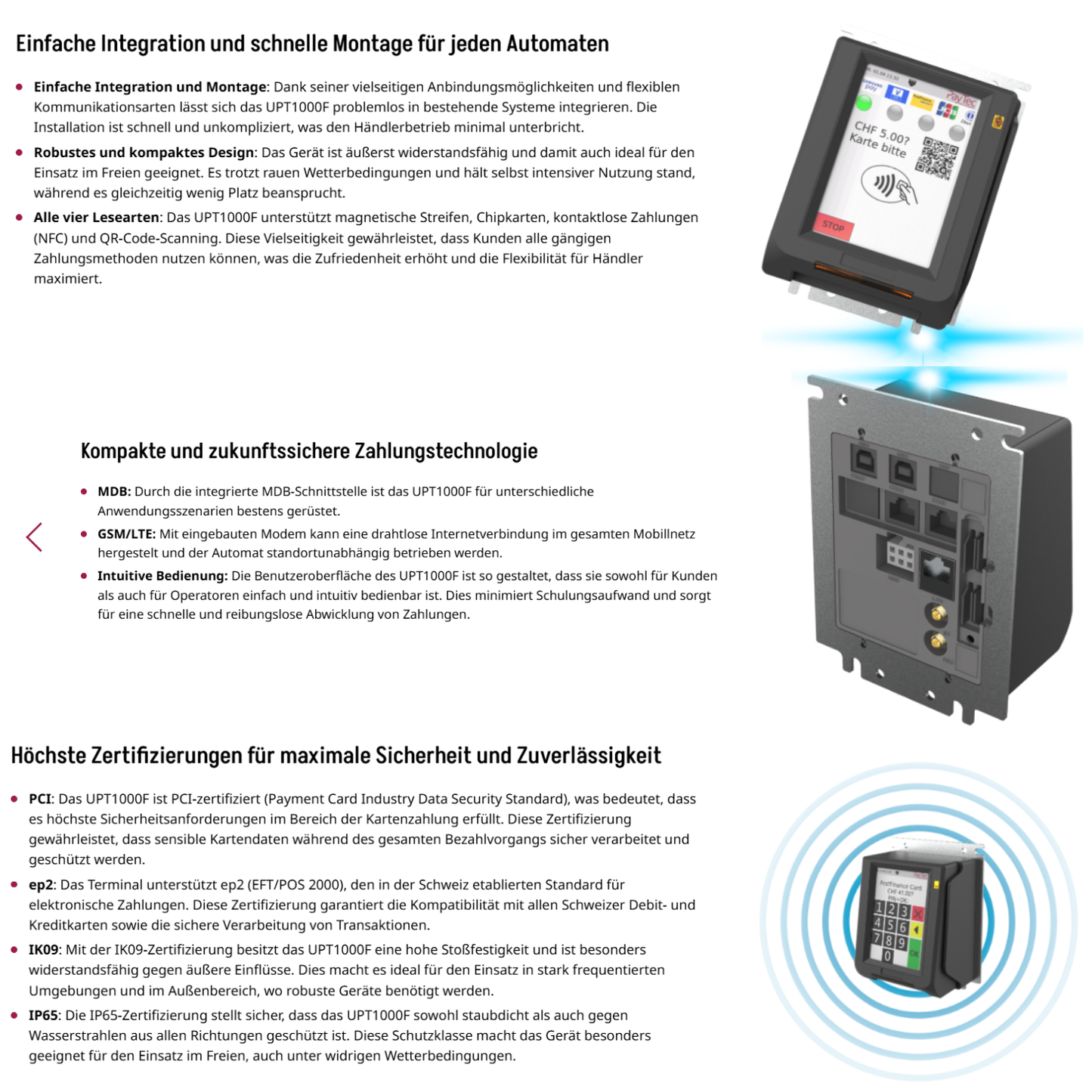 Paytec Zahlungsterminal für unterschiedliche Verkauf Automaten
