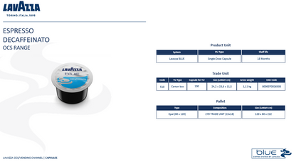 ESPRESSO DEK. Koffeinfrei 100% Arabica LAVAZZA BLUE 100 Kapseln (910)