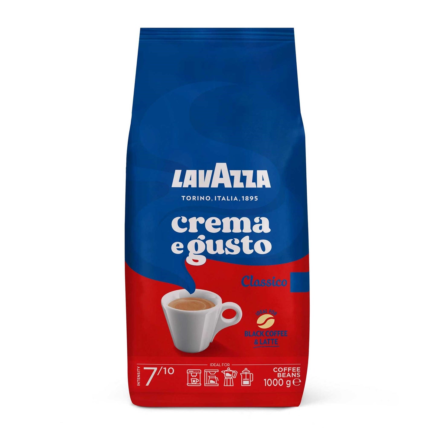 Crema e Gusto-Röstung- 7von10-Classico-1KG -Lavazza-1985-8g-für espresso-schnelle Lieferung 7 stunden-Rot Blau-Gemahlen-Torino-Kaffee Bohnen.