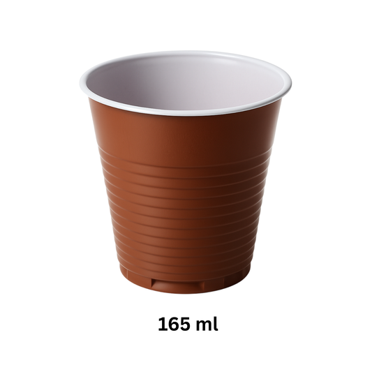 PLASTIKBECHER 165ml / 100Stk. (Kaffee) Design: Braun-Weiss (05338)