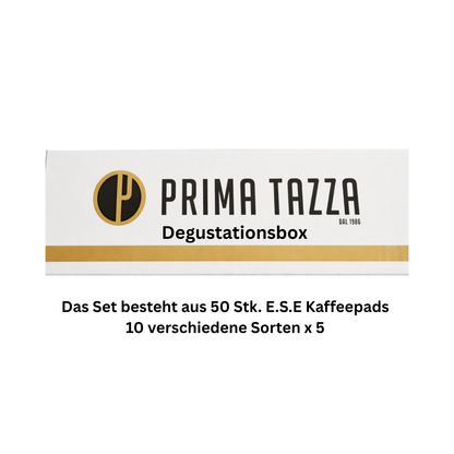 Prima Tazza Degustationsbox – 50 E.S.E Kaffeepads-Cialde in 10 Sorten